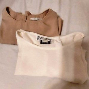 VTG Two cap sleeve blouses One tan & one white. Jack Mulqueen & Christi & Jill